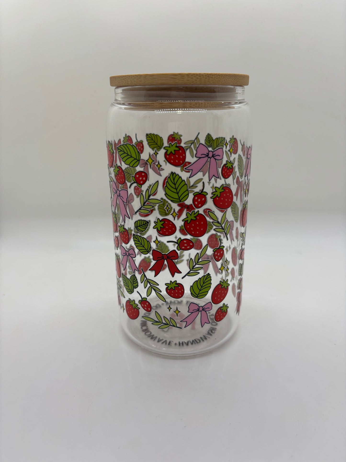 Strawberries and Bows Glass Can Cup