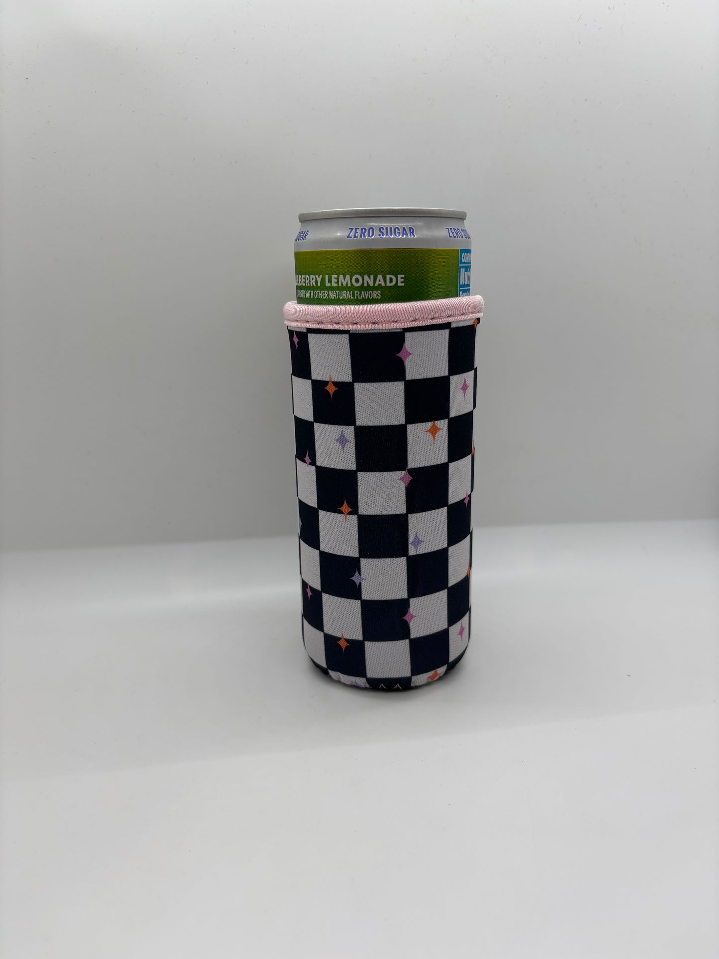 Black Checkered Skinny Can Coozie