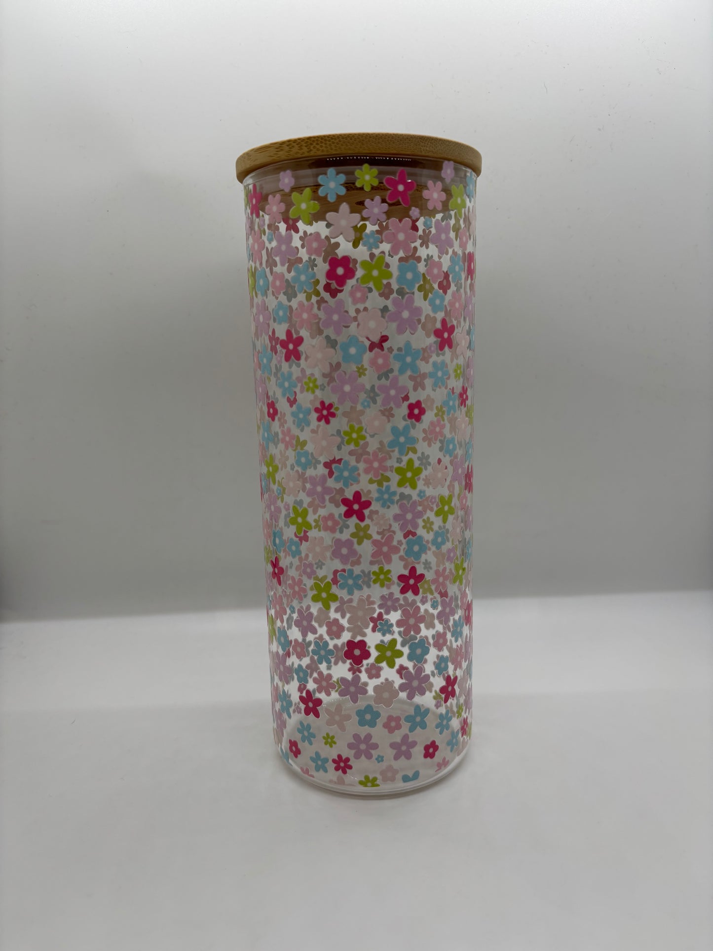 Summer Flowers 25oz Glass Can Cup