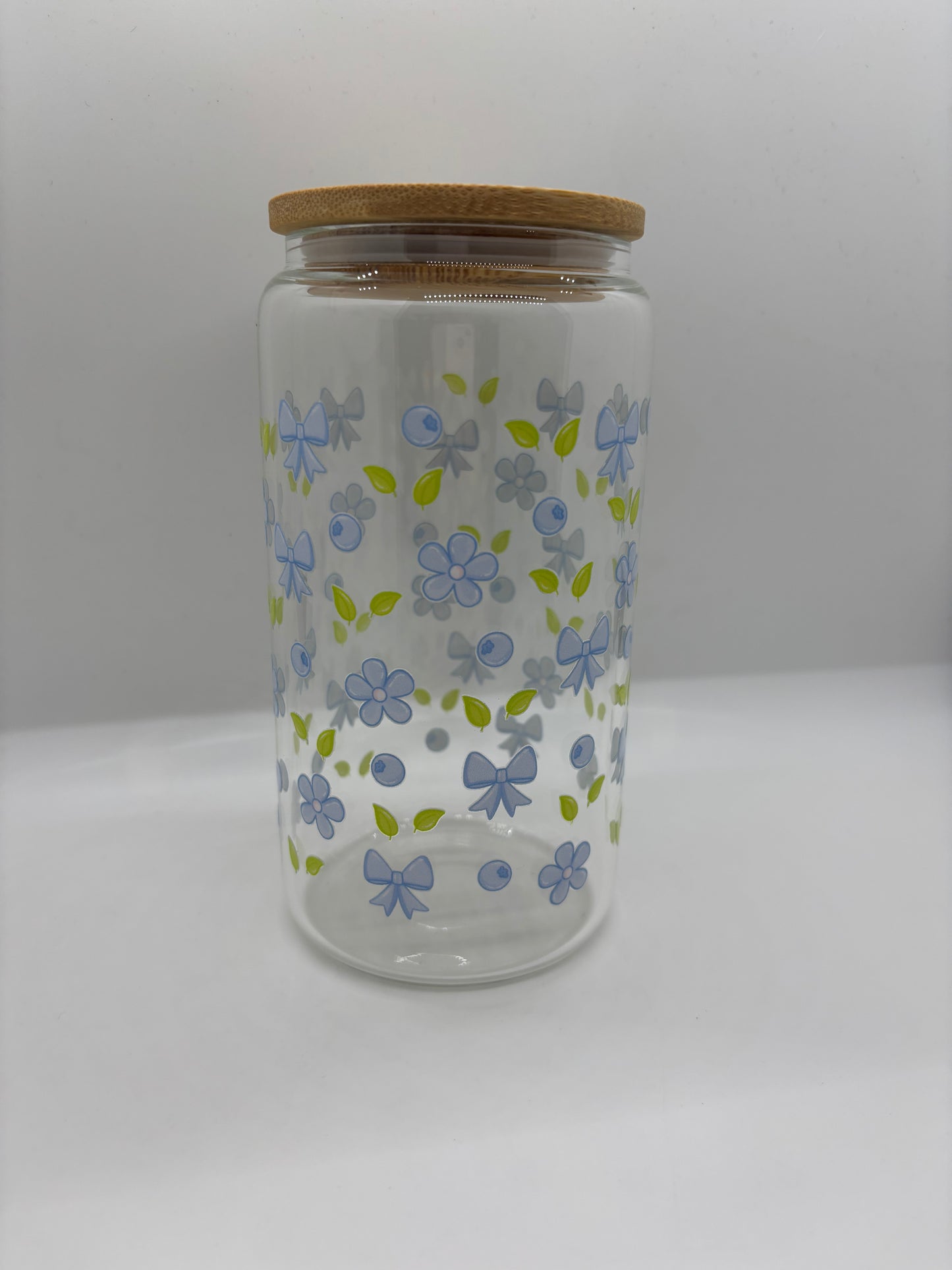 Blueberries and Bows Glass Can Cup