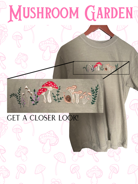 Mushroom Garden Embroidered T-Shirt