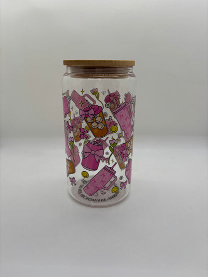 Pink-n-Girly Glass Can Cup
