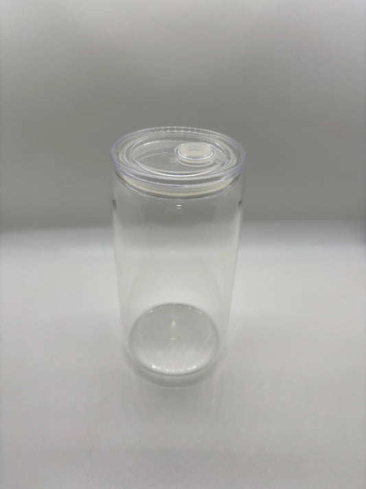 Glass Can Cup Plastic Lid
