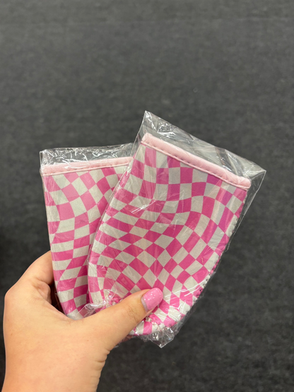 Pink Checkered Skinny Can Coozie