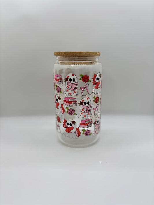 Love and Books Ghostie Glass Can Cup