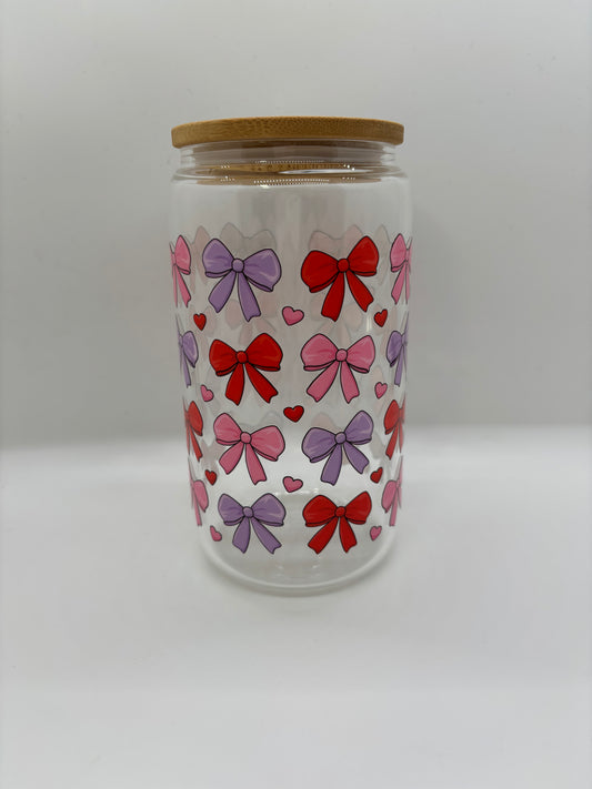 V-Day Bows Glass Can Cup
