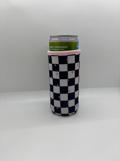 Black Checkered Skinny Can Coozie