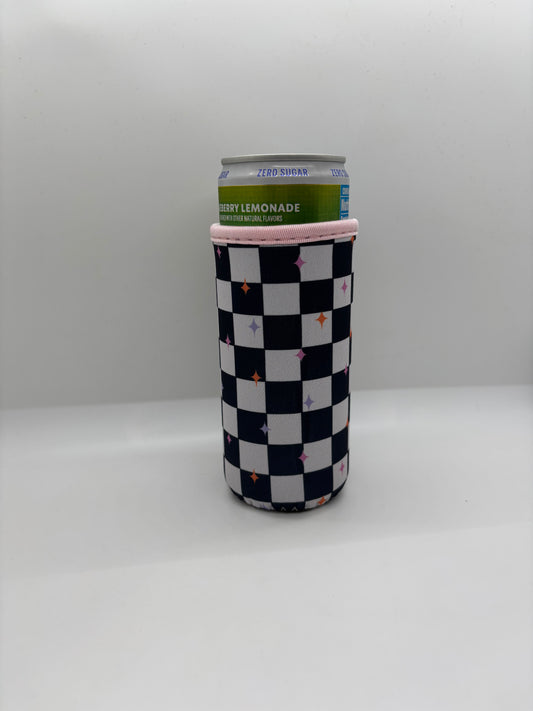 Black Checkered Skinny Can Coozie