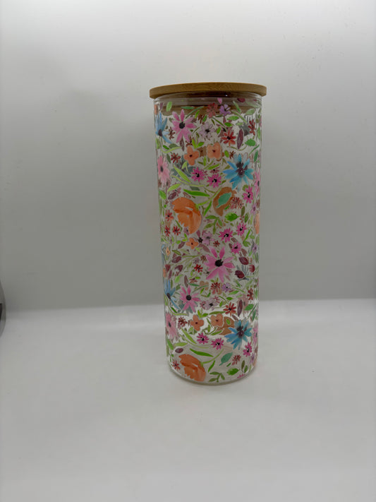 Spring Bouquet 25oz Glass Can Cup