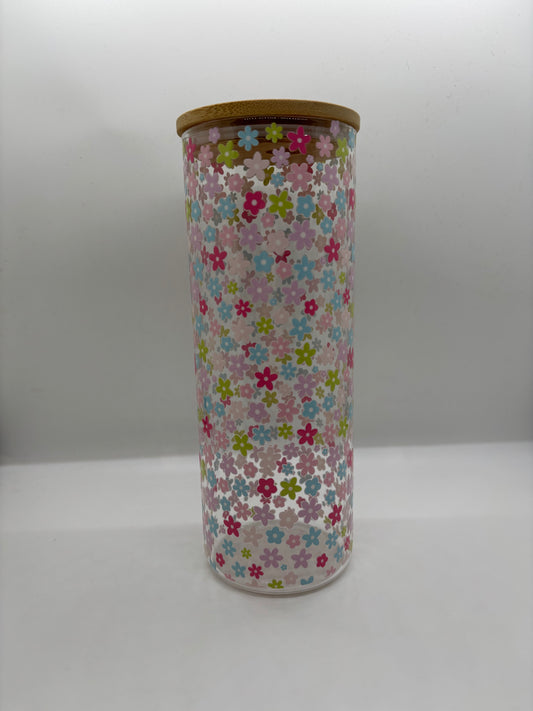 Summer Flowers 25oz Glass Can Cup