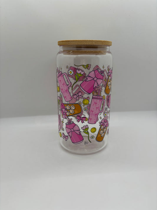 Pink-n-Girly Glass Can Cup