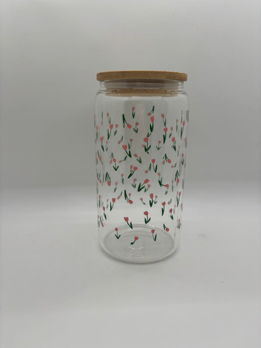 Dainty Roses Glass Can Cup