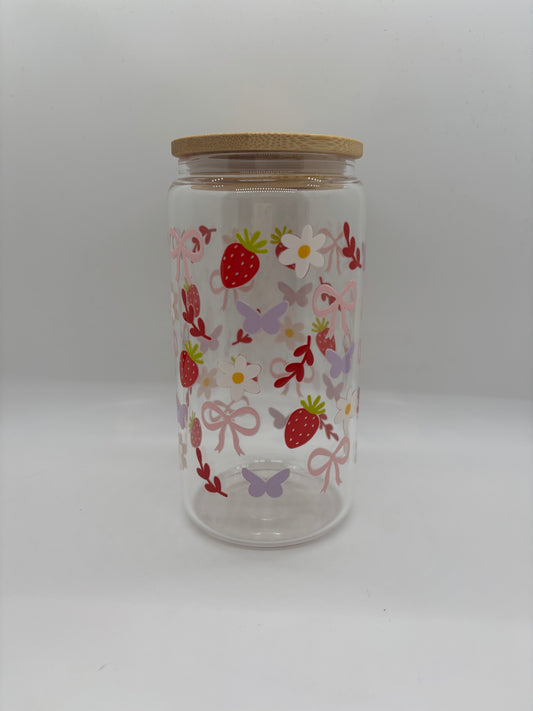 Bows and Butterflies Glass Can Cup