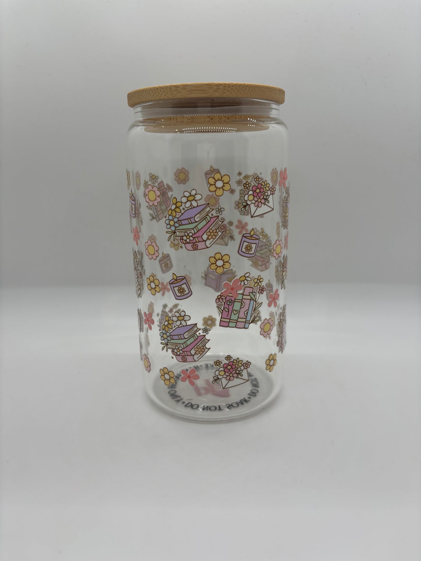 Floral Books Glass Can Cup