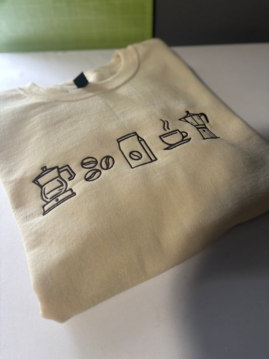Simple Coffee Embroidered Sweatshirt