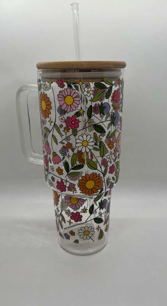 40oz Flower Garden Glass Cup