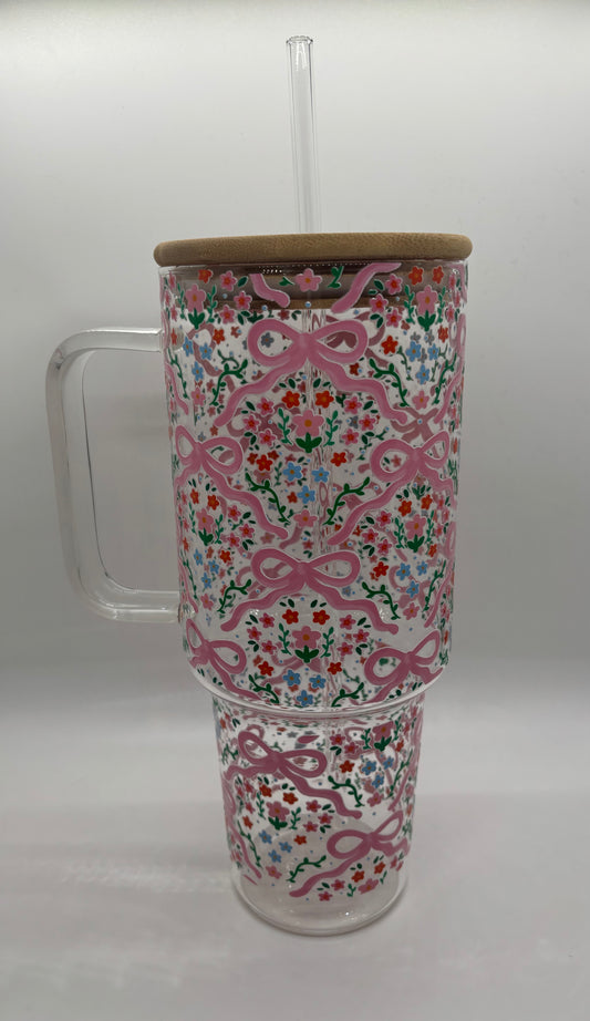 40oz Flowers and Bows Glass Cup