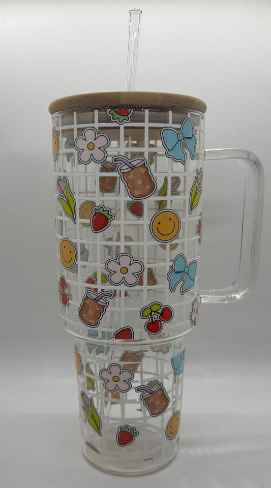 40oz Girly Doodles Glass Cup