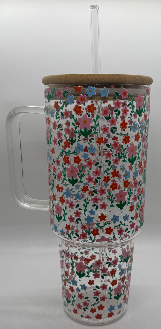 40oz Cutie flowers Glass Cup